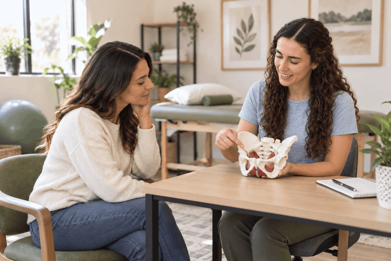 Emilie providing a private pelvic health consultation