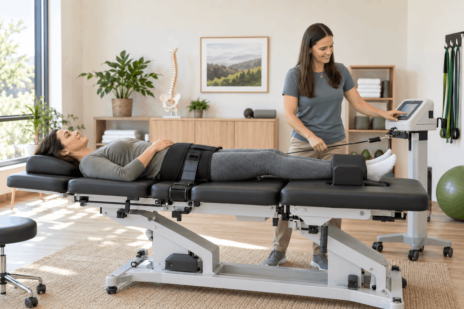 Amber administering spinal traction to a patient